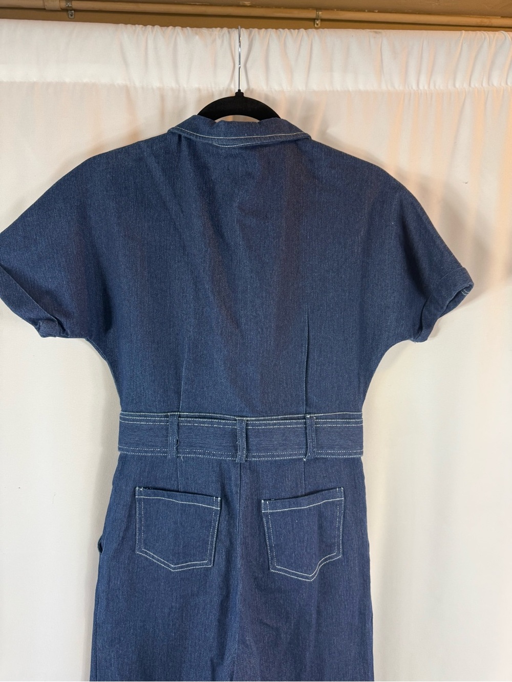 Petal & Pup Dark Blue Denim Tie-Waist Jumpsuit Short Sleeve size: S - Picture 16 of 17